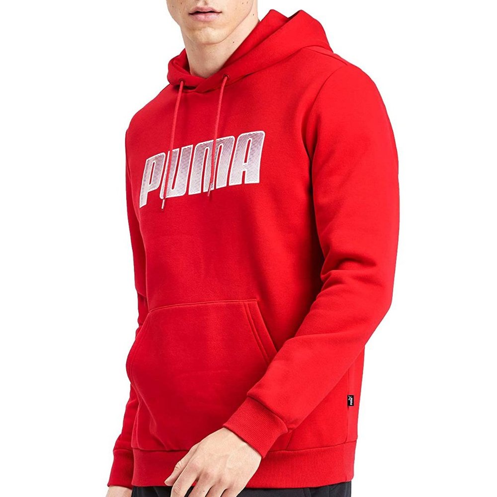 NWT Puma Wordmark Chevron Pattern Fill Spellout Fleece Pullover Hoodie RED